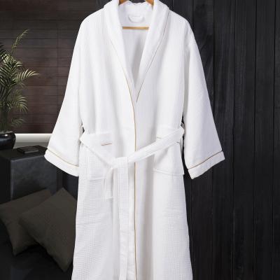 China Breathable luxury 100% cotton waffle fabric and double layer velor bathrobe for sale