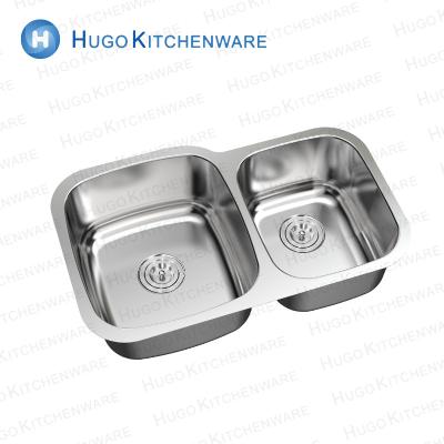 China Without Faucet Custom Sanitary Ware Double Bowl Bowl Stainless Steel Kitchen Undermount Stainless Steel Sink for sale