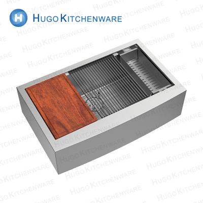 China Without Faucet Factory Price High Quality Stainless Steel Kitchen Sinks Handmade With Apronfor Home for sale