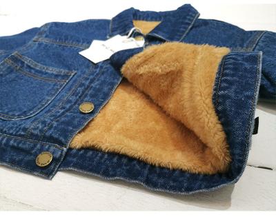 China Hip Hop Winter Wholesale Children's Denim Fabric Thickened Striping Plush Fashion Comfortable Warm Coat for sale