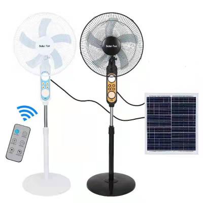 China Hotel 16 Inch 12V DC Solar Fan Rechargeable AC DC Fan Solar Powered Solar Fan with Solar Panel and LED Light for sale