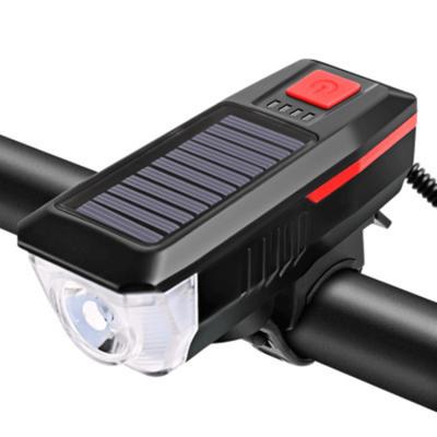 China Super Bright USB Rechargeable Front Led Bicycle Light With Solar System Controller Outdoor High Waterproof Night Riding Bike Accessories Horn for sale