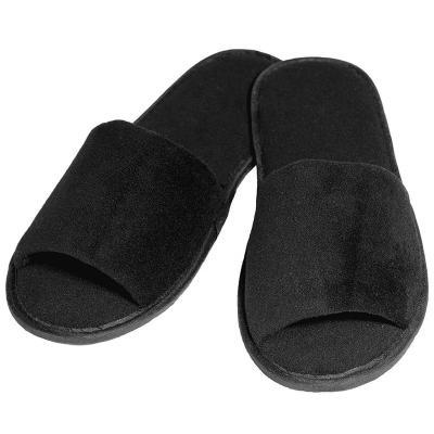 China Hotel Spa Airline Hospital Travel Black Velvet Toe Hotel Slippers SPA Slipper Airline Open Slippers for sale