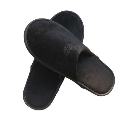 China Good Quality Soft Black Hotel Spa Airline Hospital Travel Velvet Hotel Slippers For 5 Star Hotel With Customized Logo Black Black SPA Slippers for sale