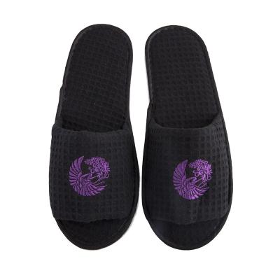 China Wholesale Disposable Black Black Waffle Hotel Waffle Flip Flops Toe Waffle Spa Open Slippers Open Closed Slippers for sale