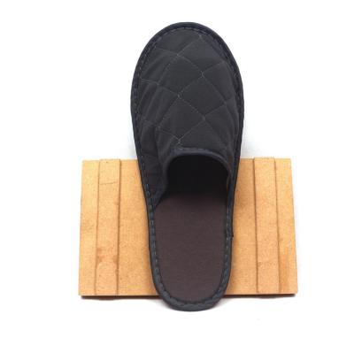 China Eco Friendly Biodegradable Black Cotton Hotel Spa Slippers Customized Hotel Spa Airline Hospital Travel for sale