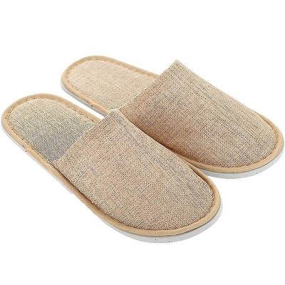 China Hotel Spa Airline Hospital Travel Closed Toe Brown Color Disposable Biodegradable Eco-Friendly Cotton Spa Hotel Canvas Slippers for sale