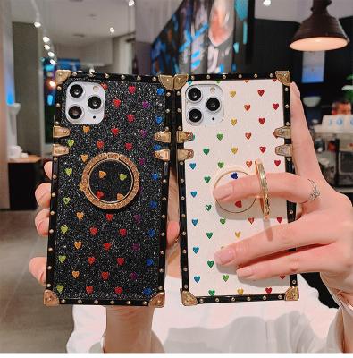 China Luxury Anti-fall Love Square Phone Case For Samsung S21 Plus Bling Fashion Glitter Phone Case With Stand for sale