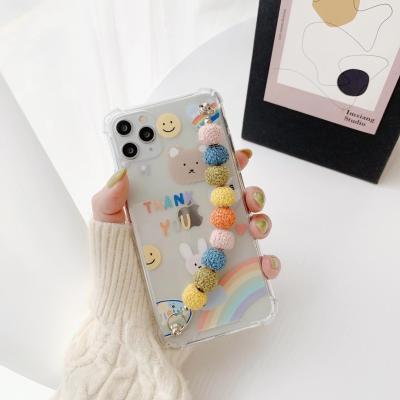 China Lovely Soft TPU Cartoon Shockproof Phone Case With Woolen Hand Catenary For Iphone 13 12 11 Series For Girls for sale