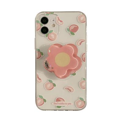 China Retro Candy Anti-fall Summer Peach Bracket Transparent Phone Case For Iphone 12 11 Clear Soft TPU Phone Cover for sale