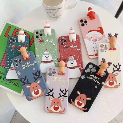 China Shockproof For iPhone 13promax Case 3D Cartoon Christmas Deer Cover For iPhone 11 13 12 Pro XS Mini XR Max X 7 8 6 6S Plus 5 SE Fundas 2020 for sale