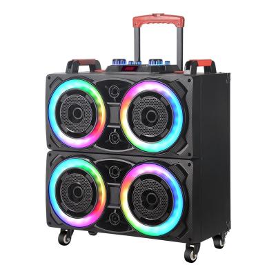 China Professional Audio Blue Loudspeaker Wooden Box Cabinet 4*8 Inch Flashing Light NDR LED Soundboard DJ Soundbox Tooth Karaoke Cart Speaker With MIC for sale