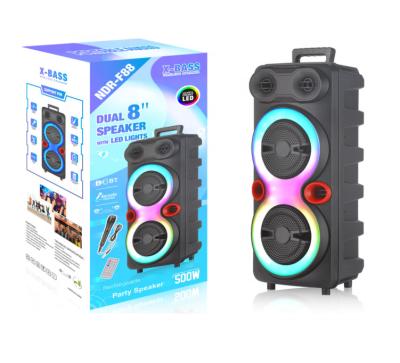 China OEM NDR F88 blue-tooth audio system noise 8 inch partybox karaoke speakers dual LED flashing light for sale