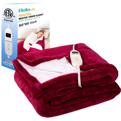 China Washable Plush Bellavie ETL Therapy Sherpa Flannel Soft Electric Heated Throw Blanket Electric Heating Blanket For Winter for sale