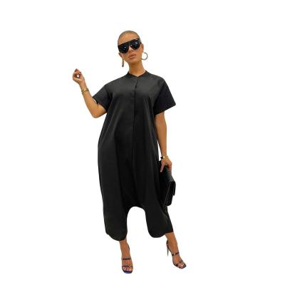 China 2021 European American QUICK DRY Women's Summer Fashion One-Piece Pants Casual Solid Loose Slim Short Sleeve Wide-Leg Overalls Pants One-Piece Rompers for sale