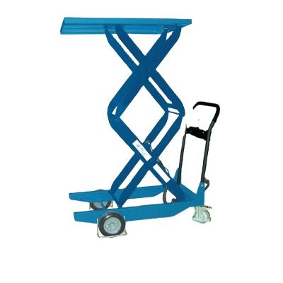 China Building Material Stores Manual Hydraulic Mobile Scissor Lift Table Trolley for sale