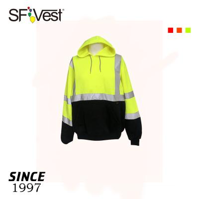 China 100% Vis Workwear Fluorescent Yellow Reflective Polyester Safety Light Visibility Fleece Hoodies Black Sweatshirt Europe Bottom Hi Top for sale