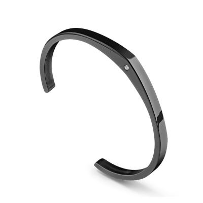 China Trendy Simple Shiny Black Stainless Steel Couples Cuff Bangle Bracelet for sale