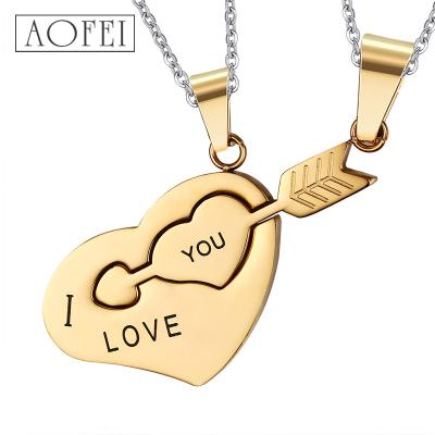 China Best Gift TRENDY Jewelry Women Stainless Steel An Arrow Pierces Heart To Couple Love Pendants Chain Necklaces for sale