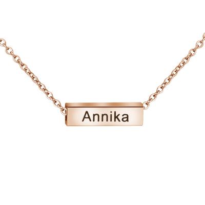 China FASHIONABLE Custom Engraved Name Stainless Steel Couples Pendant 5*17mm Small Square Tube Bar Necklace for sale