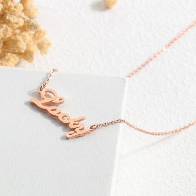 China 2020 Trendy Lucky Stainless Steel Rose Gold Plating Letter Name Necklace Jewelry for sale