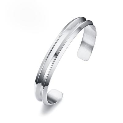 China 2021 TRENDY Fashion Personalized Open C Shaped Stainless Steel Groove Cuff Bangle Bracelet Jewelry for sale