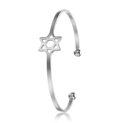 China 2020 FASHIONABLE Six-pointed Cuff Bracelet Women Stainless Steel Star Bangle for sale