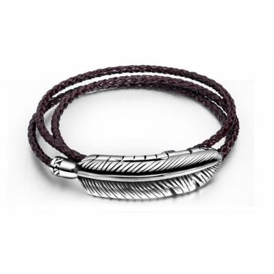 China New fashion CLASSIC three-layer braided steel and leather men's bracelets for sale