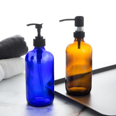 China High Quality Black 500ml Amber Glass Sanitizer Boston Bottle //Foam Soap Dispenser Stainless Steel Pump for sale