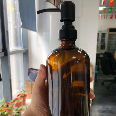 China Eco-friendly Black Stainless Foam Soap Dispenser Pump Amber Glass Pump Bottle 16oz Boston Stainless Bottles for sale