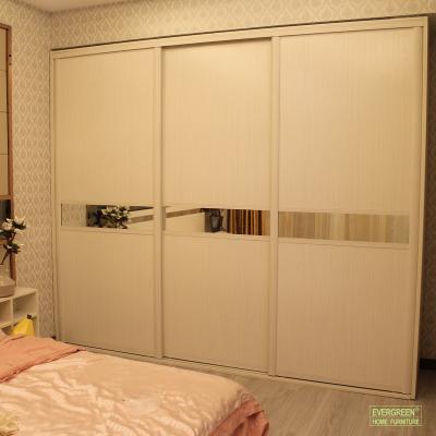 China Custom Modern Closet 1 Mirror 3 Wooden Storage Large Sliding Doors Bedroom Wardrobes for sale