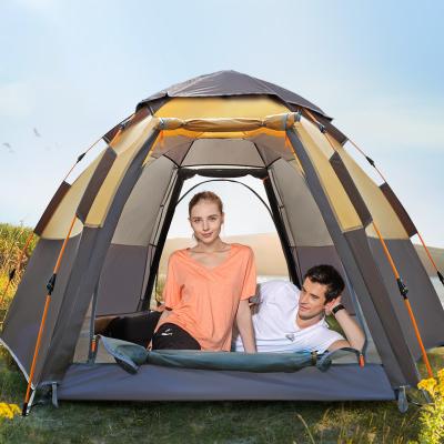 China UV protection/Waterproof Hexagon 3-4 person camping tent double layers family leisure outdoor automatic camping tents /Stocked for sale