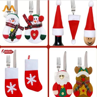 China Many Christmas Decorations Table Snowman Kitchen Tableware Holder Bag Home Knife And Fork Bags for sale