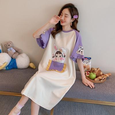 China QUICK DRY Pure Ladies Cotton Summer Thin Section Nightgown Loosen Soft Cute Pajamas Maternity Nightgown for sale