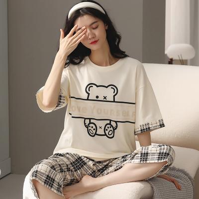 China QUICK DRY Women's Cotton Pants Cotton Loose Protective Pajamas Home Service Summer Short-sleeved Cropped Women's Suit for sale