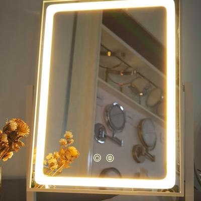 China Modern Christmas Gold Frame Mirror with LED Light Desktop Rotating Vanity Mirror for Making up Custom Snowflake Shape Cosmetic Mirror for sale