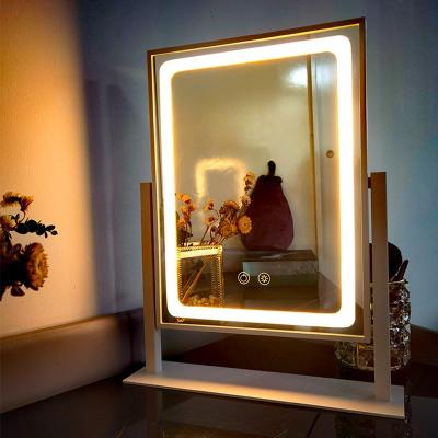 China Modern Customize Logo Low Price Vantiy Hollywood Mirror With LED Lights Can 360 Degree Rotatable for sale