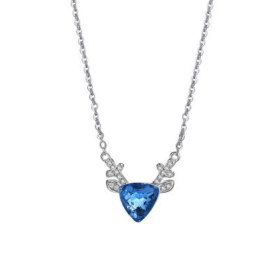 China FASHIONABLE Romantic Anlter Charms Ocean Blue Rhinestone 925 Sterling Silver CZ Diamond Pendant Necklace With Crystal for sale