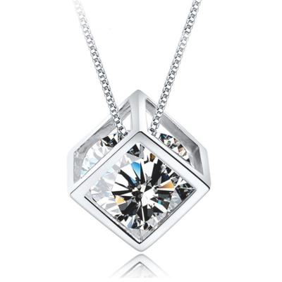 China 925 Silver Rubik's Cube Cubic Zirconia Pendant Charm Clavicle Box Chain Necklace Chain Necklace Wholesale Lead Free Nickel Free for sale