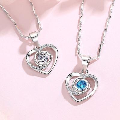 China 925 Sterling Silver Rose Flower Diamond Romantic Hollow Heart Jewelry Pendant Necklace Women Lover Lead Free Nickel Free Love for sale