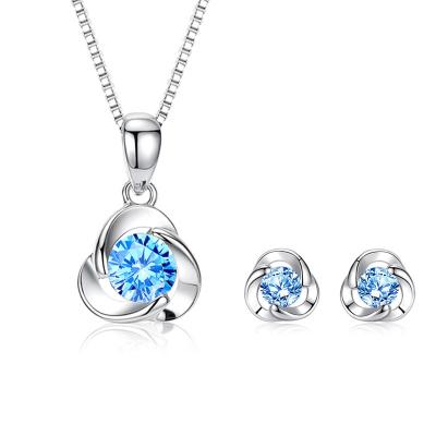 China FASHIONABLE IAN Collection 925 Sterling Silver Cubic Zirconia Halo Pendant Necklace Earring & Stud Earrings Jewelry Set for sale