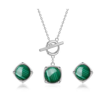 China 2022 TRENDY High Quality OT Jewelry Set Toggle Clasp Square Necklace Earrings Gem Stone Malachite Pendant Choker for sale