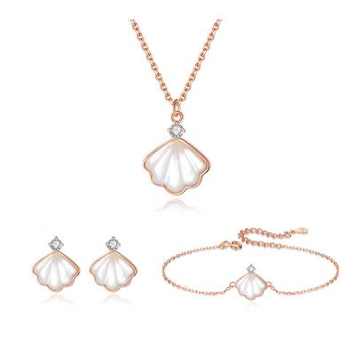 China FASHIONABLE Hot Sale 925 Sterling Silver Jewelry Set Clavicle Chain Necklace Shell Shape Earrings Bracelet Sets For Girls for sale