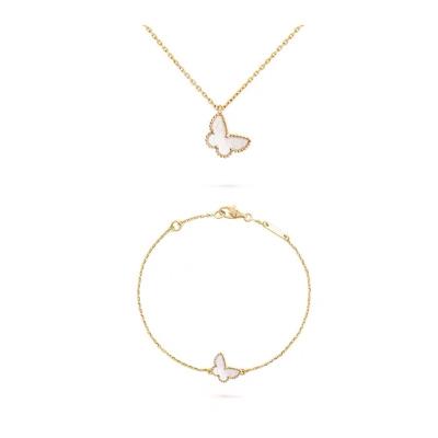 China TRENDY gold plated real white butterfly charm s925 sterling silver shell pendant necklace and bracelet jewelry set for sale