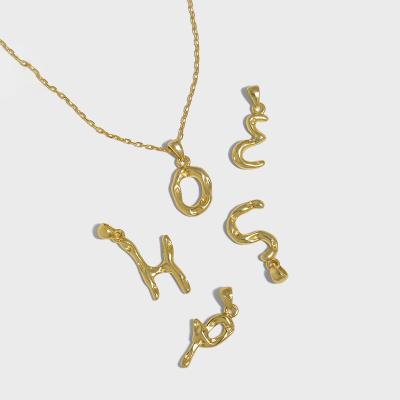 China Environmental Friendly 18k Gold Plated 26 Alphabets 925 Sterling Silver Irregular Initial Letter Unisex Pendant Charm For Clavicle Chain Necklace for sale