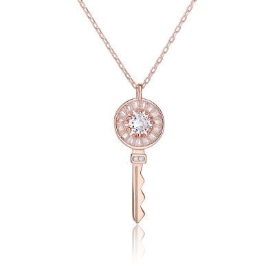 China 2021 New Design Solid 925 Sterling Silver Full CZ Diamond Round Key Shape Charm Pendant Necklace Female for sale