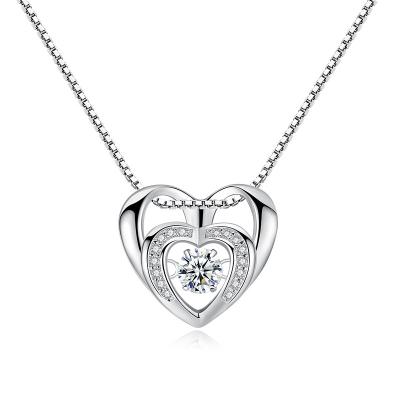 China Romantic Loved Stone 925 Chain Necklace Heart Diamond Jewelry Sterling Silver CZ Pendants Mothers Day Gift for sale