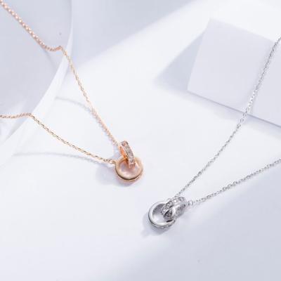 China The CLASSIC halsketten pure silver jewelry small zircon double ring choker necklace 925 sterling silver chain necklace pendant girls for sale