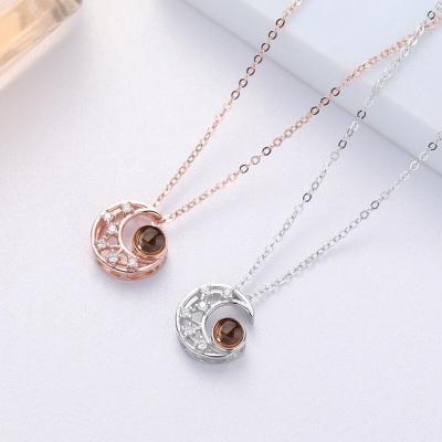 China 925 Tongues Projection Pendant 100 Sterling Silver Gemstone Charm Crescent Zircon Half Moon Necklace Scarf for sale