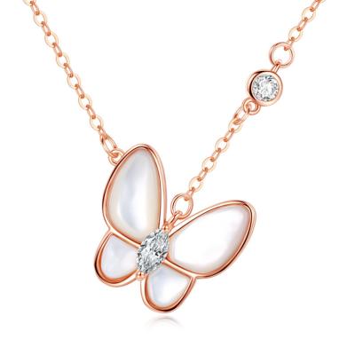 China Romantic Sterling Silver Chain Shell Pendant For Girls Beautiful 925 White Gold Jewelry Silver Butterfly Necklace for sale